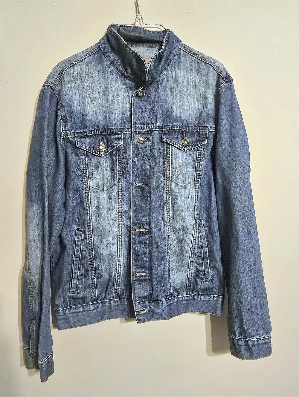 Carbon Light Blue Washed Denim Jacket with Stand Collar